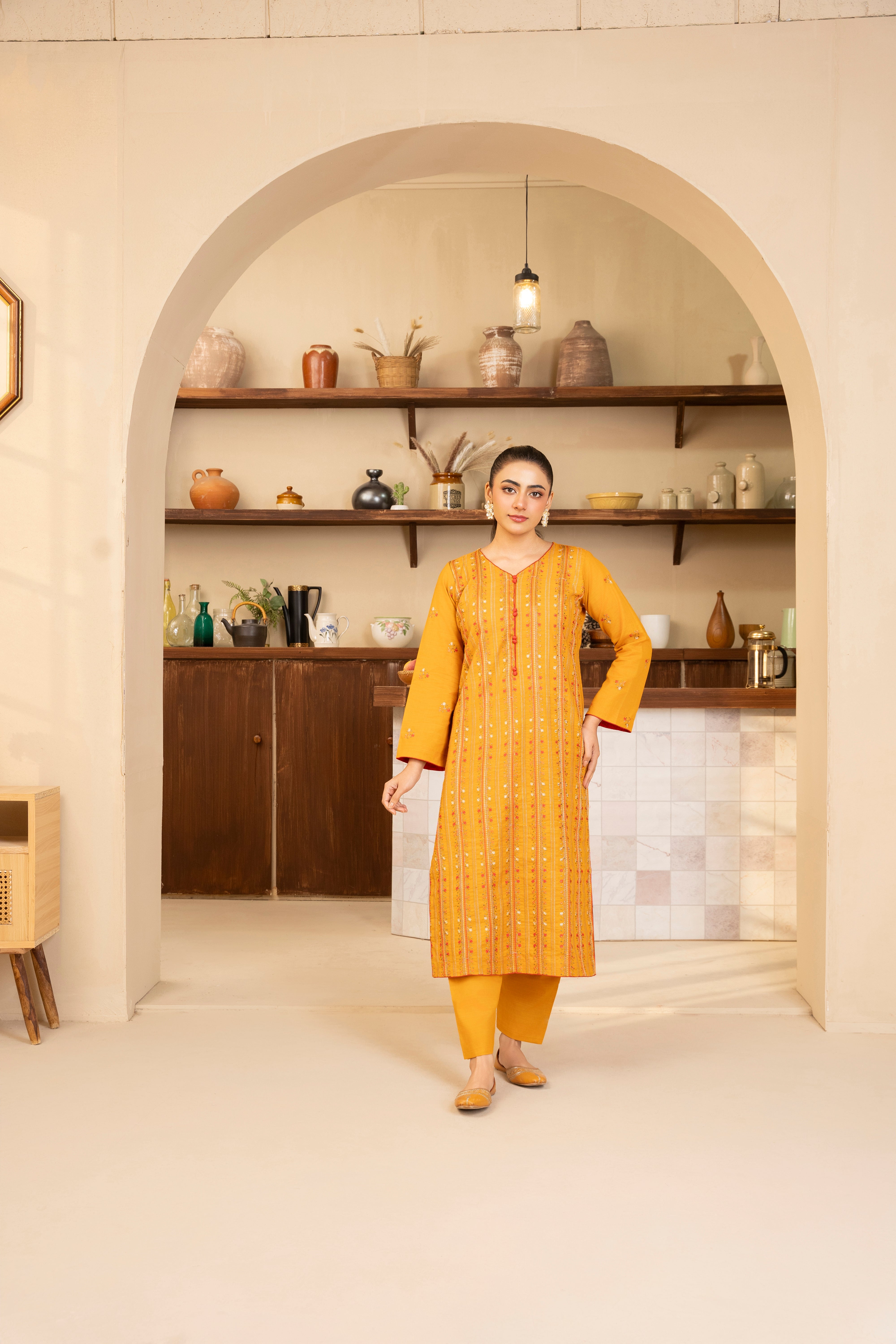 Yellow Embroidered Lawn