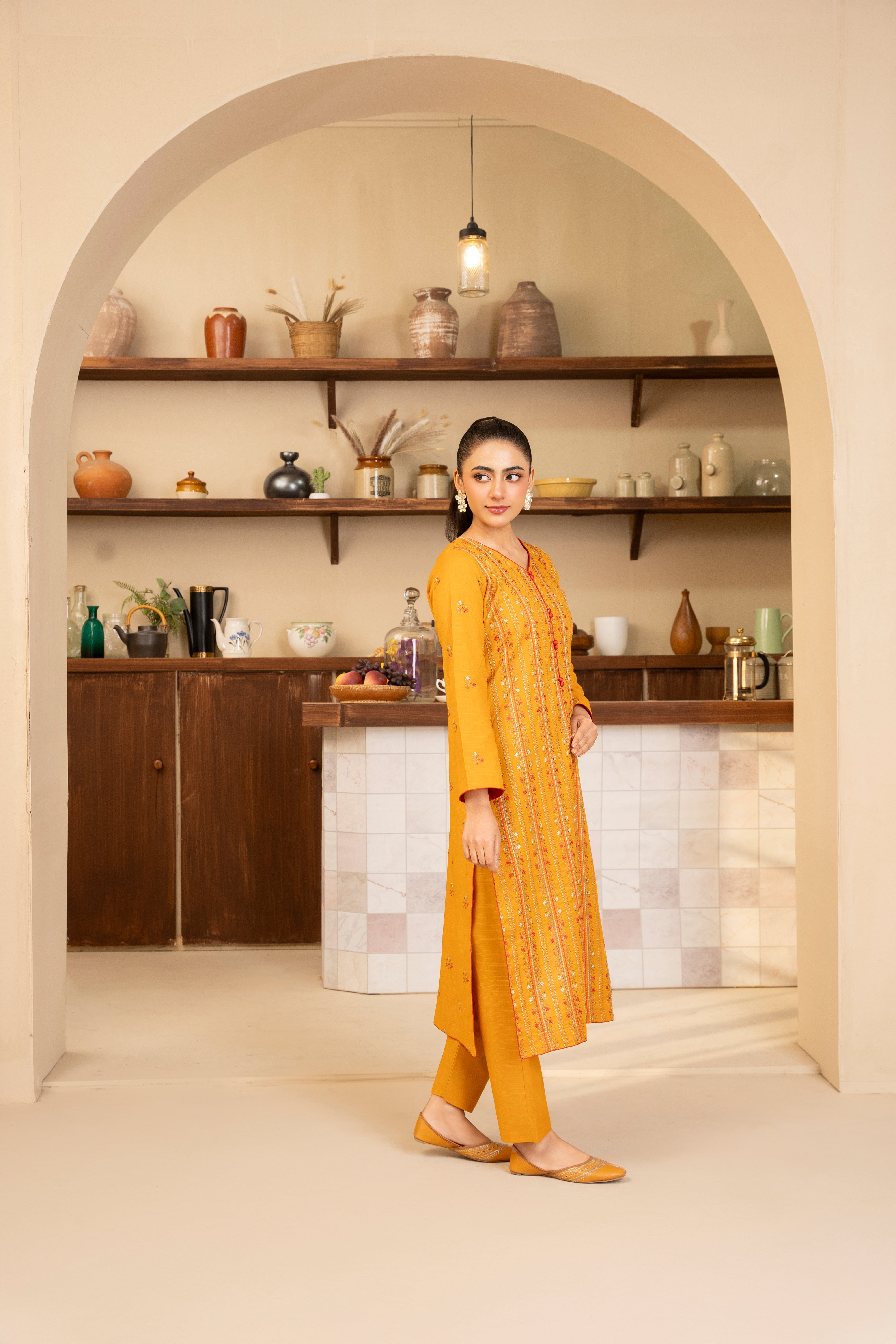 Yellow Embroidered Lawn