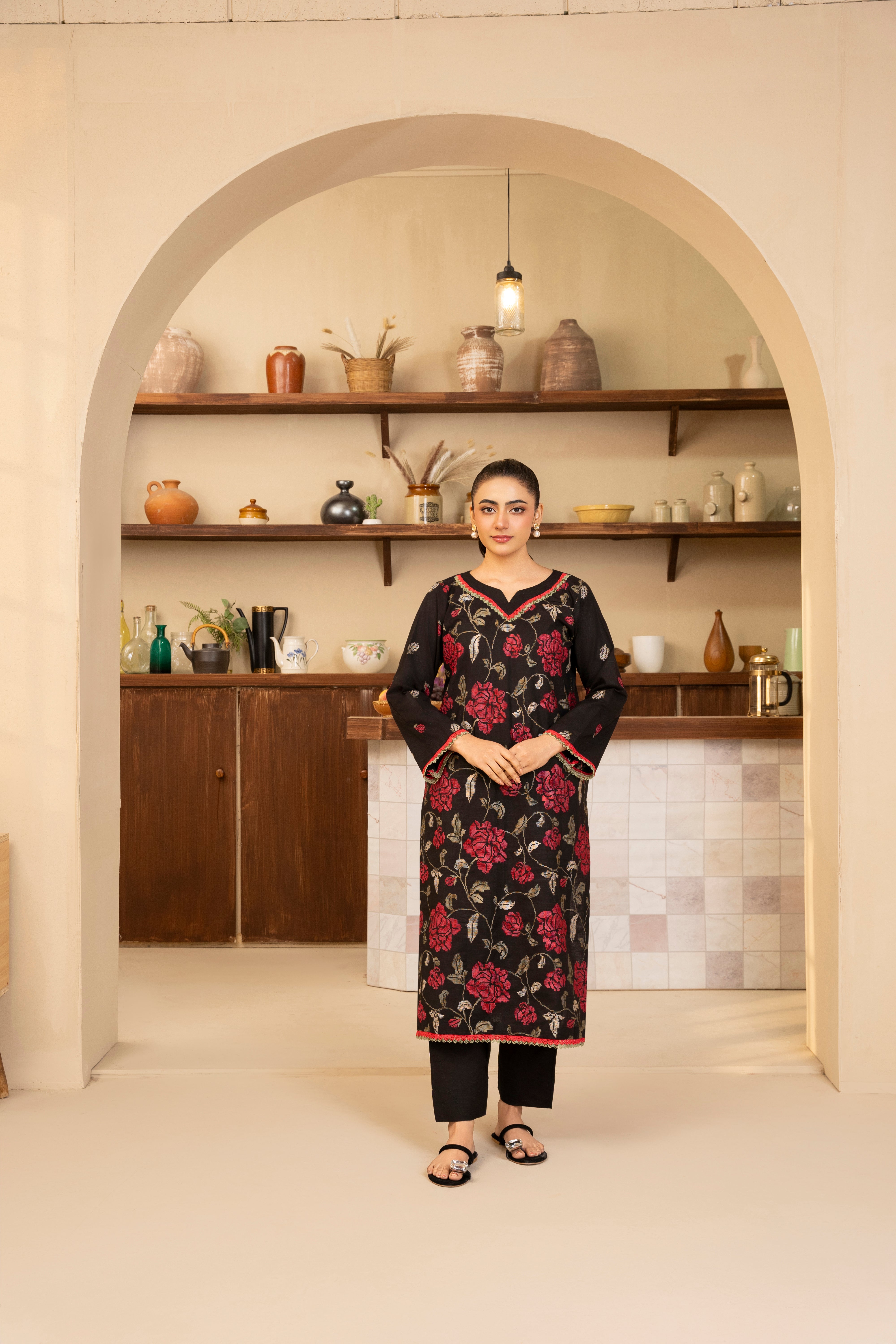 black Embroidered Lawn